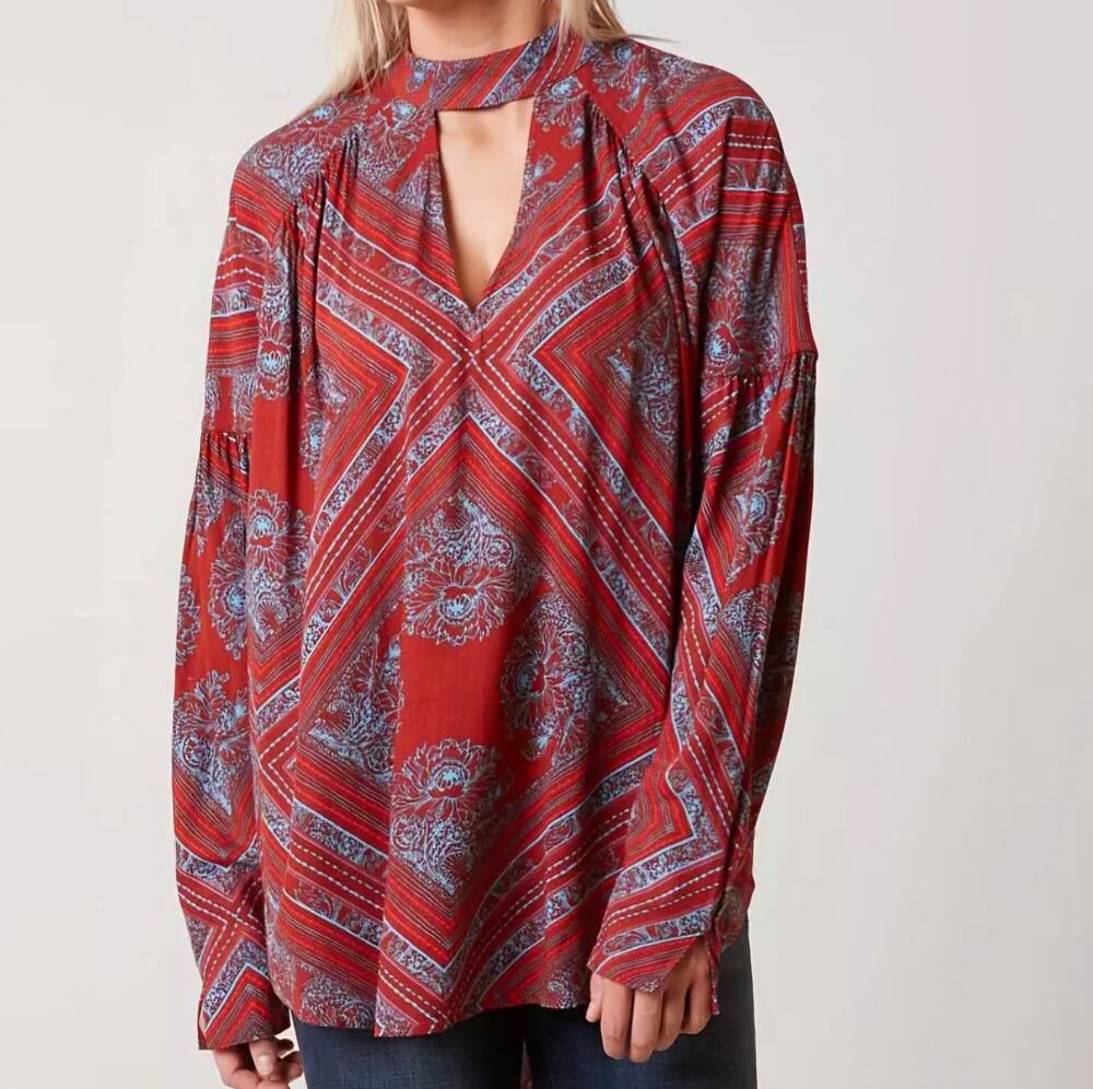 Free People Walking On a Dream Cut-Out Choker Tunic Top Red Size XS